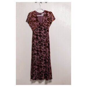 NWOT Taylor Purple Floral Velvet Empire Waist Midi Formal Dress - Size 2